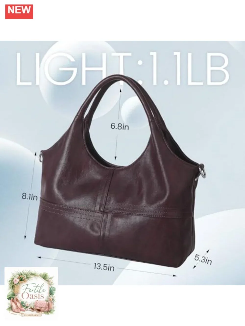 Medium Vegan Leather Tote Hobo Bag with Satchel Strap, Two Handles, Crossbody